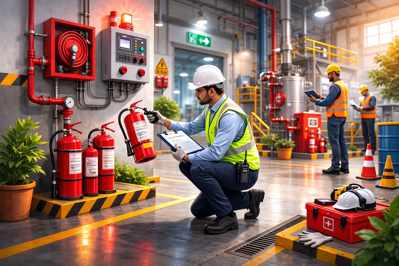 Fire safety equipment inspection during professional fire audit